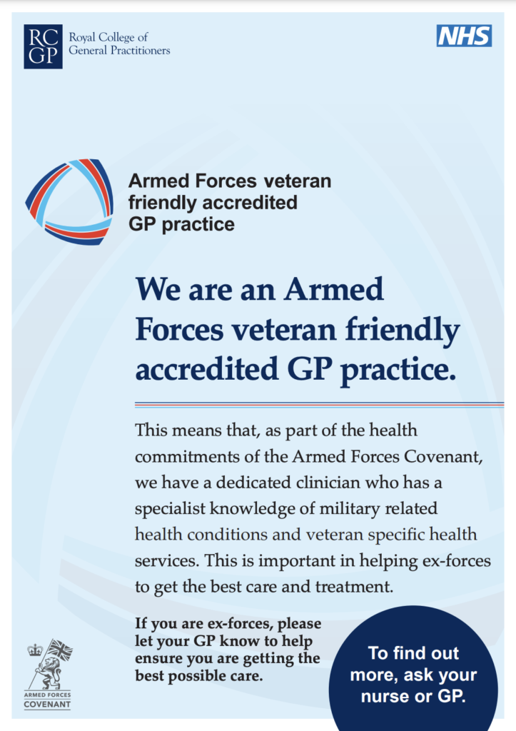 we are an armed forces veteran friendly accredited GP practice
